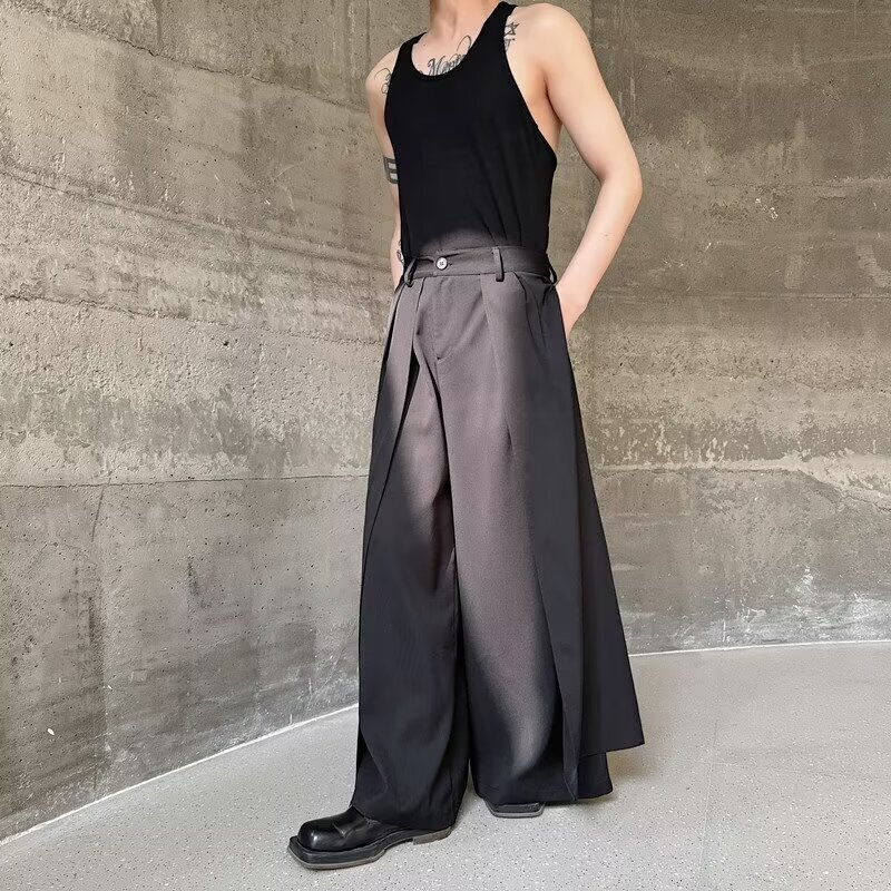 Trendy Niche Designer Dark Gothic Knight Skirt Pants Unisex Double-Layer Wide-Leg Long Pants Casual Pants with Dark Yamamoto Style