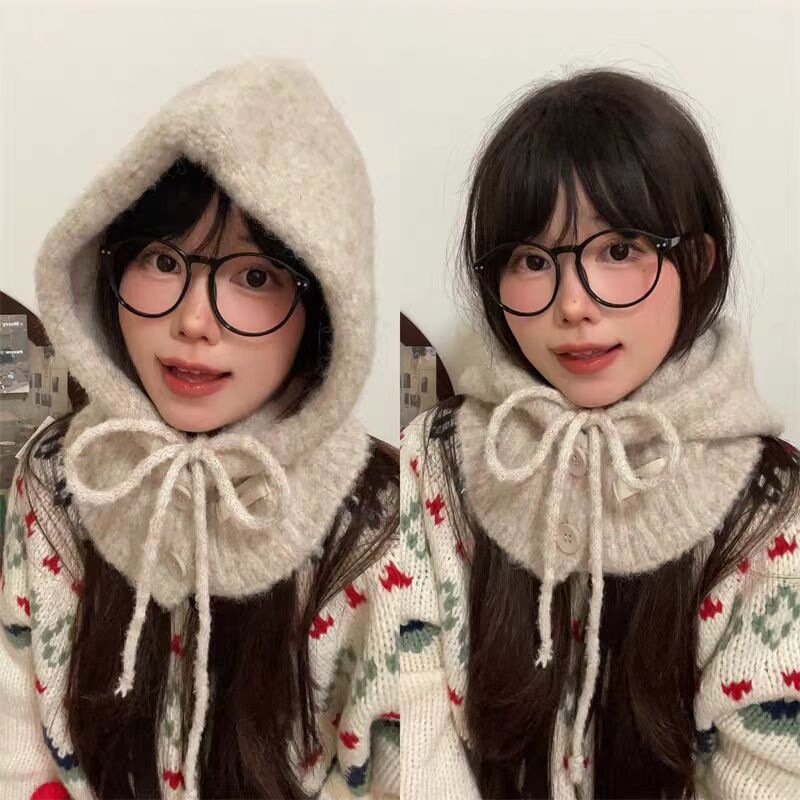 巴拉克拉法帽子女新款秋冬保暖情侣连体针织帽围脖一体混纺毛线帽|undefined