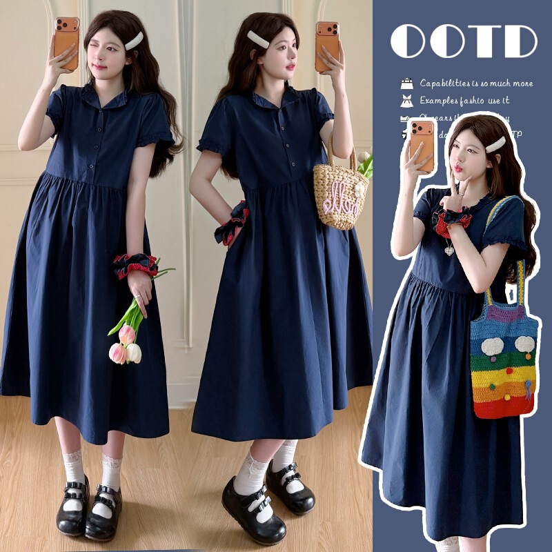 2026 Summer New Style Ruffled Doll Collar Reversible Maternity Dress Maternity Skirt Maternity Wear Mid-Length