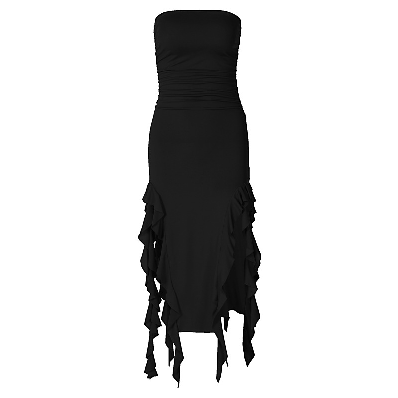 Women's Sheath Dress Sexy Strapless Lettuce Trim Sleeveless Solid Color Midi Dress Banquet Daily Bar display picture 79