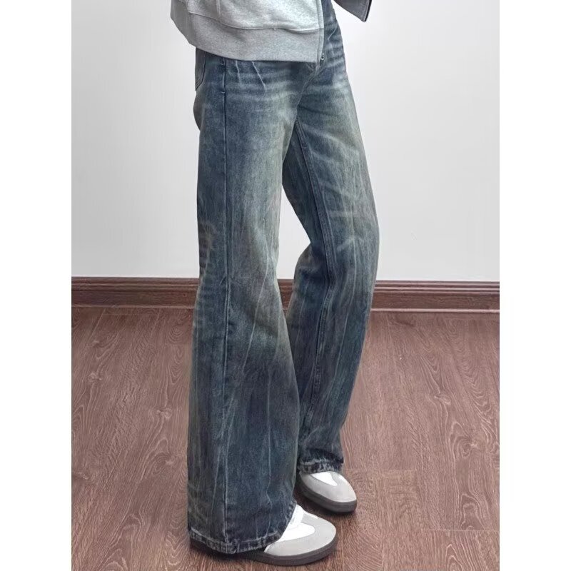 American High Street Vibe Lightning Pattern Jeans Men's Straight Mymingyf Pants Slim Slimming Look Slightly Flared Pants