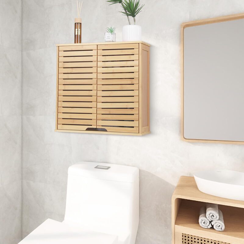 Bamboo Wall-Mounted Storage Cabinet Kitchen Multi-Layer Spice Rack Bathroom Clothing Wall Cabinet Bedroom Book Storage Rack
