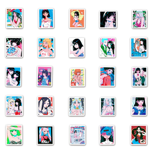 51 Sweetheart Girl Cartoon Personalized Graffiti Stickers Laptop Refrigerator Guitar Mobile Phone Decorative Stickers