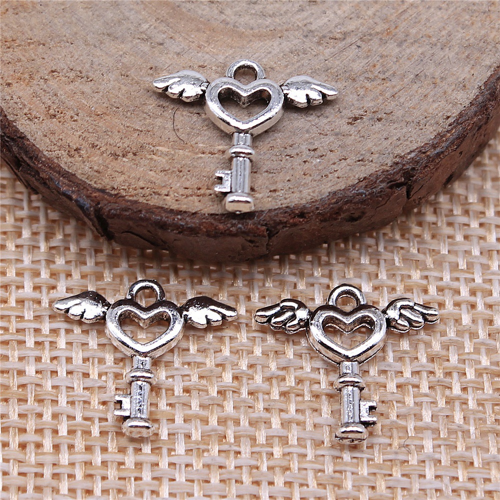 1g Weight Pendant Jewelry Making Type DIY Jewelry Accessories Classification 1 Piece Quantity Alloy Material Heart Shape, Wings, Key Pattern Plating Design Retro Style 1 Piece Alloy Heart Shape Wings Key Pendant 1