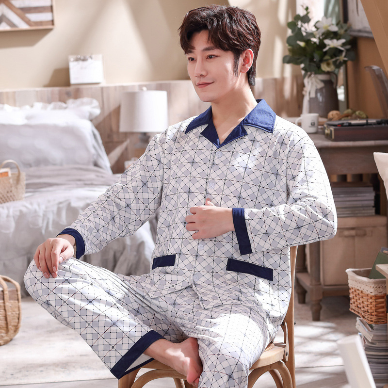 Pijamas de los hombres de manga larga de algodón de primavera y otoño delgada más el tamaño de prendas de vestir exteriores de los hombres pijamas de invierno homewear