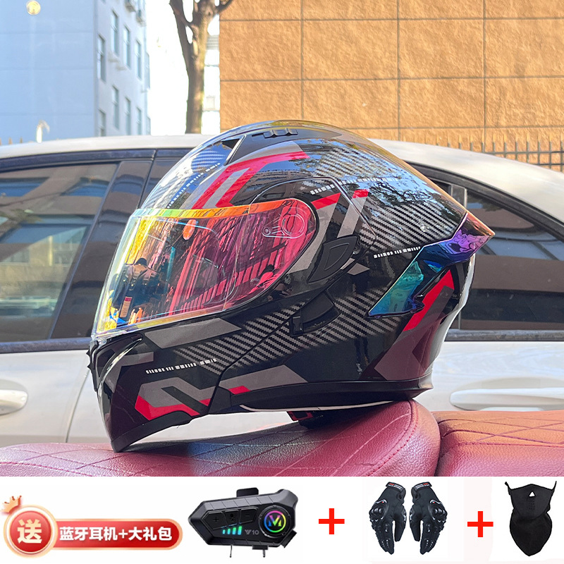 Casco de exposición Orz para hombres y mujeres invierno Doble espejo coche eléctrico semi-Casco completo cola de color coche deportivo ranura Bluetooth cuatro estaciones casco