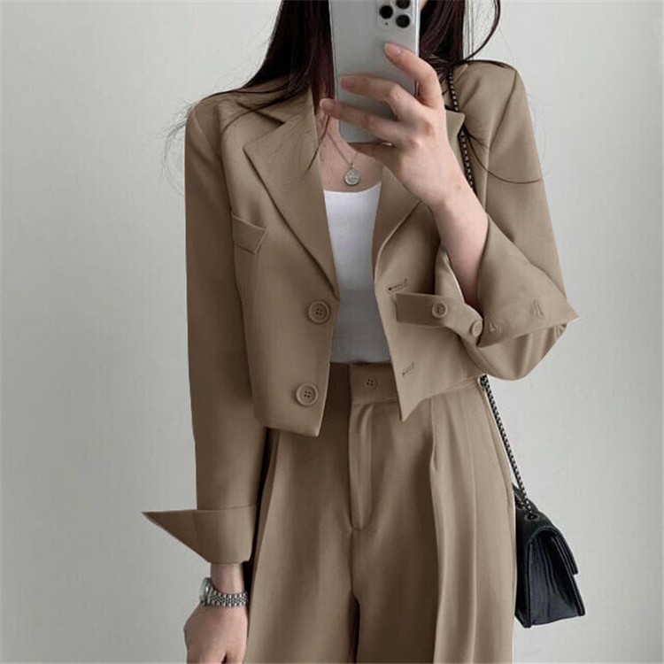 新品2022春夏秋季网红休闲英伦风小西套装女士短款韩版西服上衣详情31