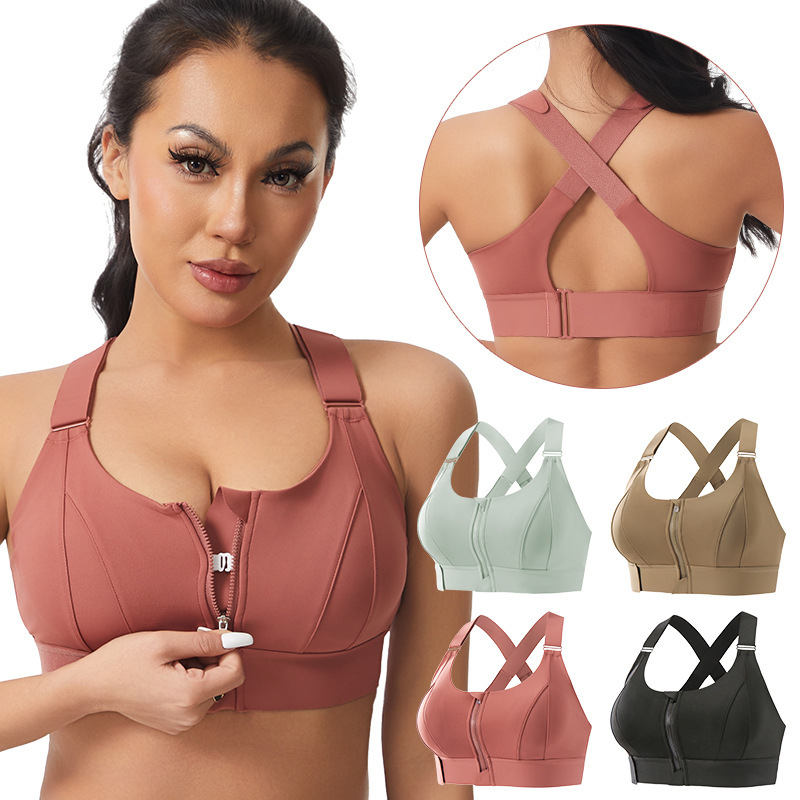 Women's Sports Bra, High-Intensity Shock-Proof Running Yoga Bra, Adjustable Front Zipper, Large Size Sports Bra