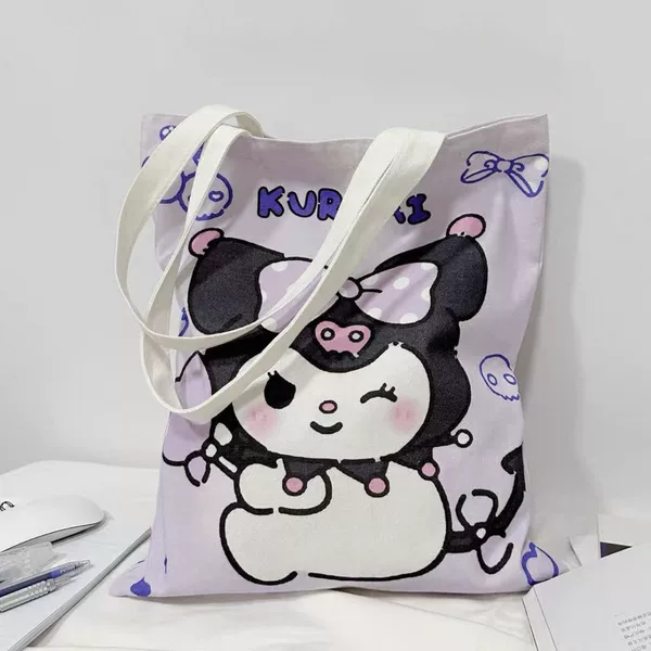 Kuromi Sanrio Commuting Tutorial Cartoon Ins Canvas Bag Student School Bag Shoulder Bag Large Capacity Hand Bag