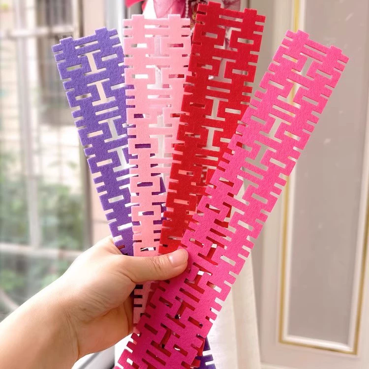 Свадебная мини-длинная полоска, маленький двойной кулон с персонажем счастья для украшения сцены горшечного растения, оформление свадебной комнаты, модная наклейка с персонажем двойного счастья.