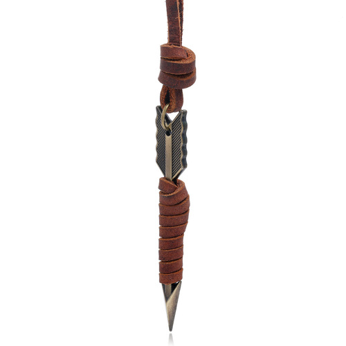 Cross-border new jewelry European and American personalized men's leather necklace necklace Retro metal arrow pendant sweater chain