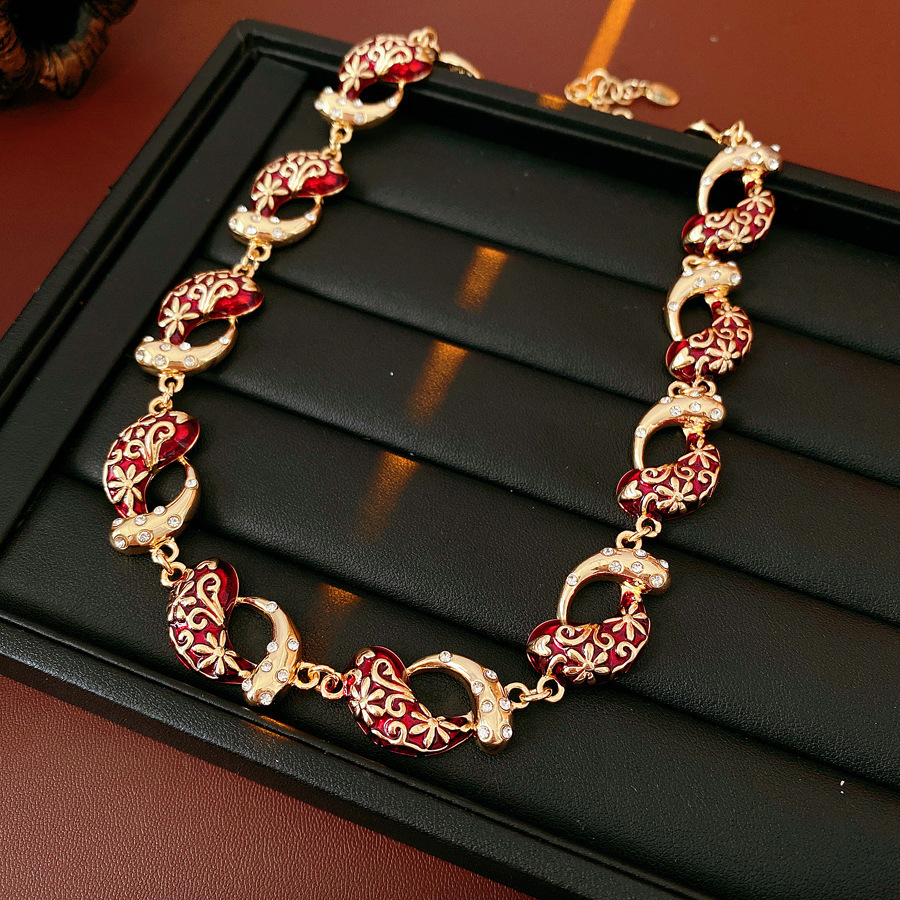 Medieval vintage diamantes geométricos oval pendientes collar ligero lujo nicho cadena clavícula juegos de joyería retro