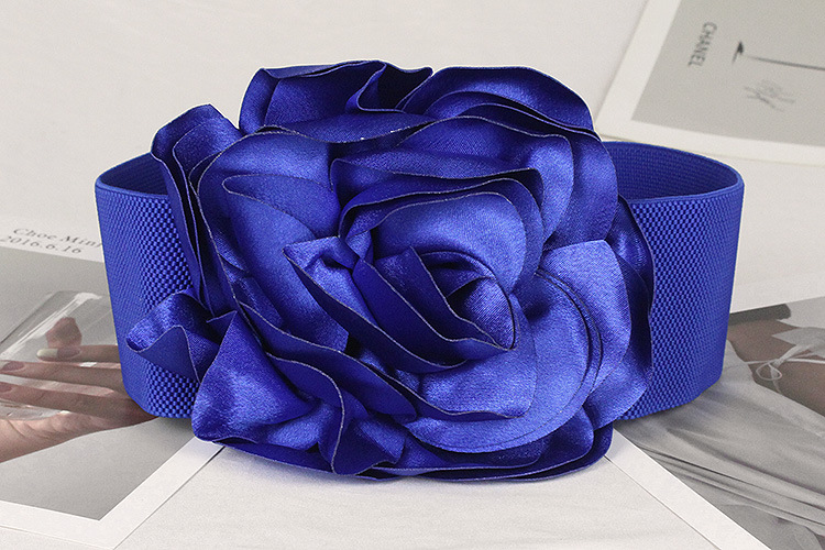 7.5cm Wide Waist Belt Women's Rose Versatile Elastic Waistband Fashionable Temperament Three-dimensional Large Flower Decoration Accessories_voghion.com