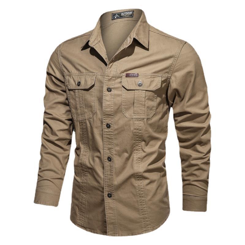 2021 deseo Comercio exterior nuevo otoño casual puro algodón lavado camisa estilo militar más tamaño ropa de trabajo camisa de manga larga para hombres
