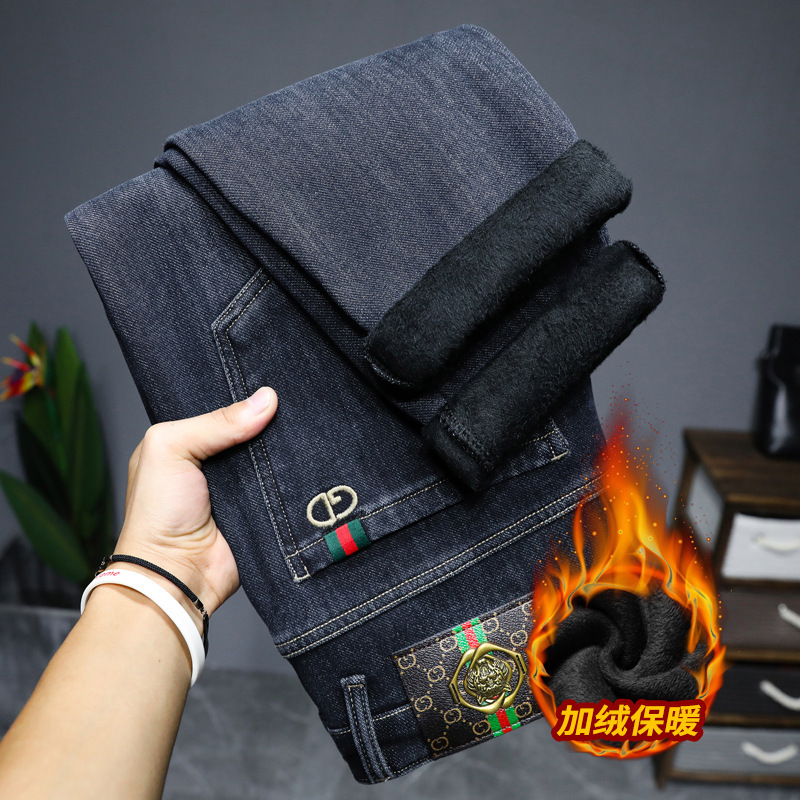 Winter velvet padded jeans men's 2022 new fashion brand ins high-end mink velvet fashion all-match pants