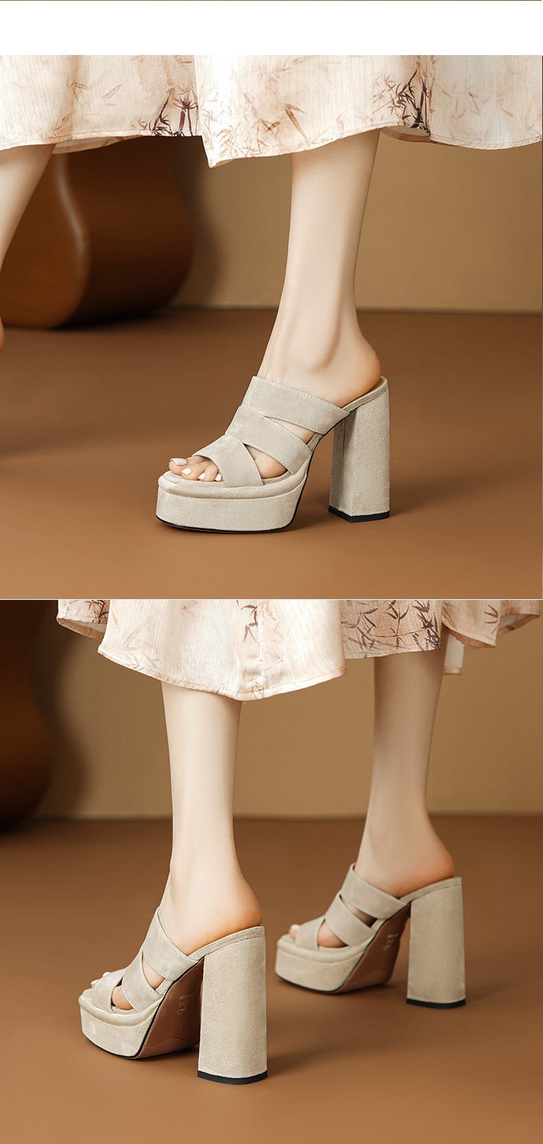 Sandal cao gót nữ hở mũi gót thô 12 cm đế dày phong cách La Mã — đen chi tiết 6