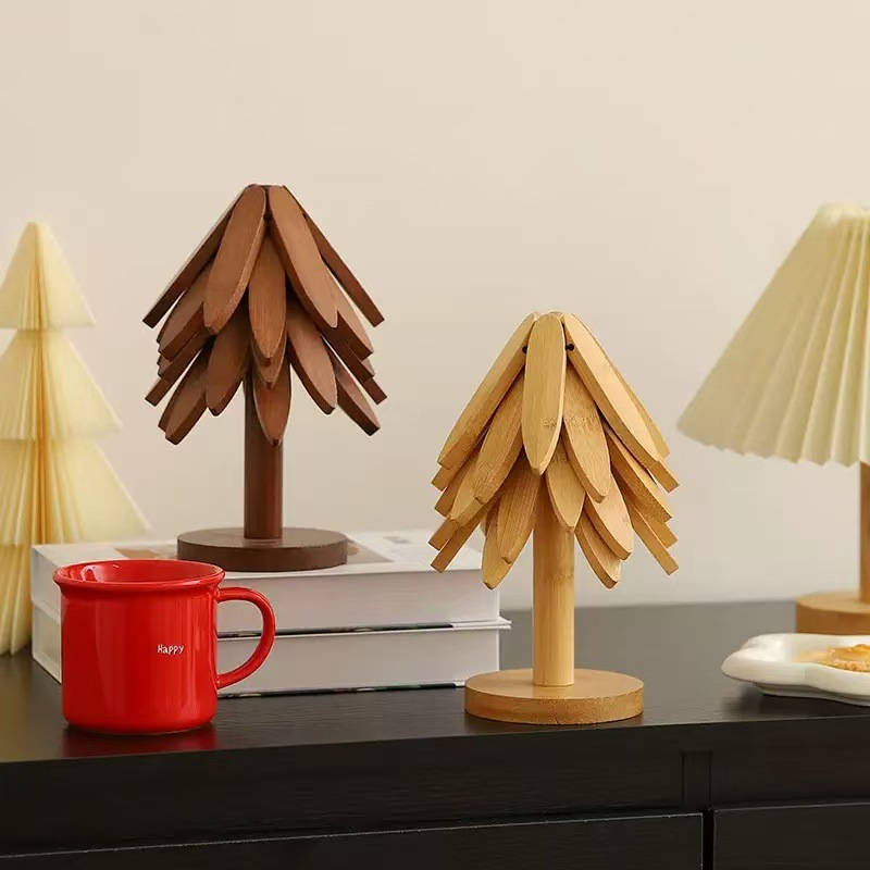 Un árbol almohadilla de aislamiento térmico a prueba de quemaduras platos de comedor almohadilla de mesa de comedor de alta calidad hogar almohadilla de taza resistente a altas temperaturas bambú personalizado