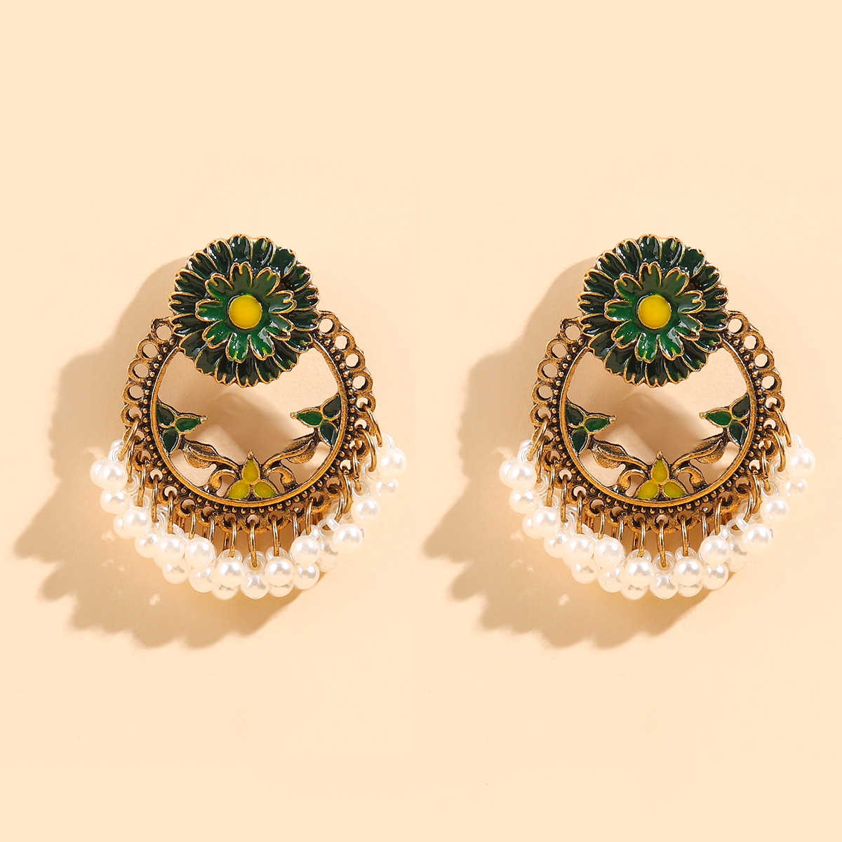 1 Pair Ethnic Style Flower Alloy Pearl Plating Womenu0027S Drop Earrings