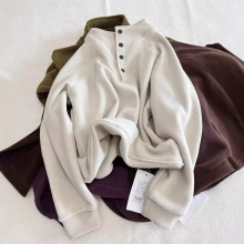 加厚保暖发热上衣D09澳粒绒铆钉扣卫衣冬季女 休闲立领长袖