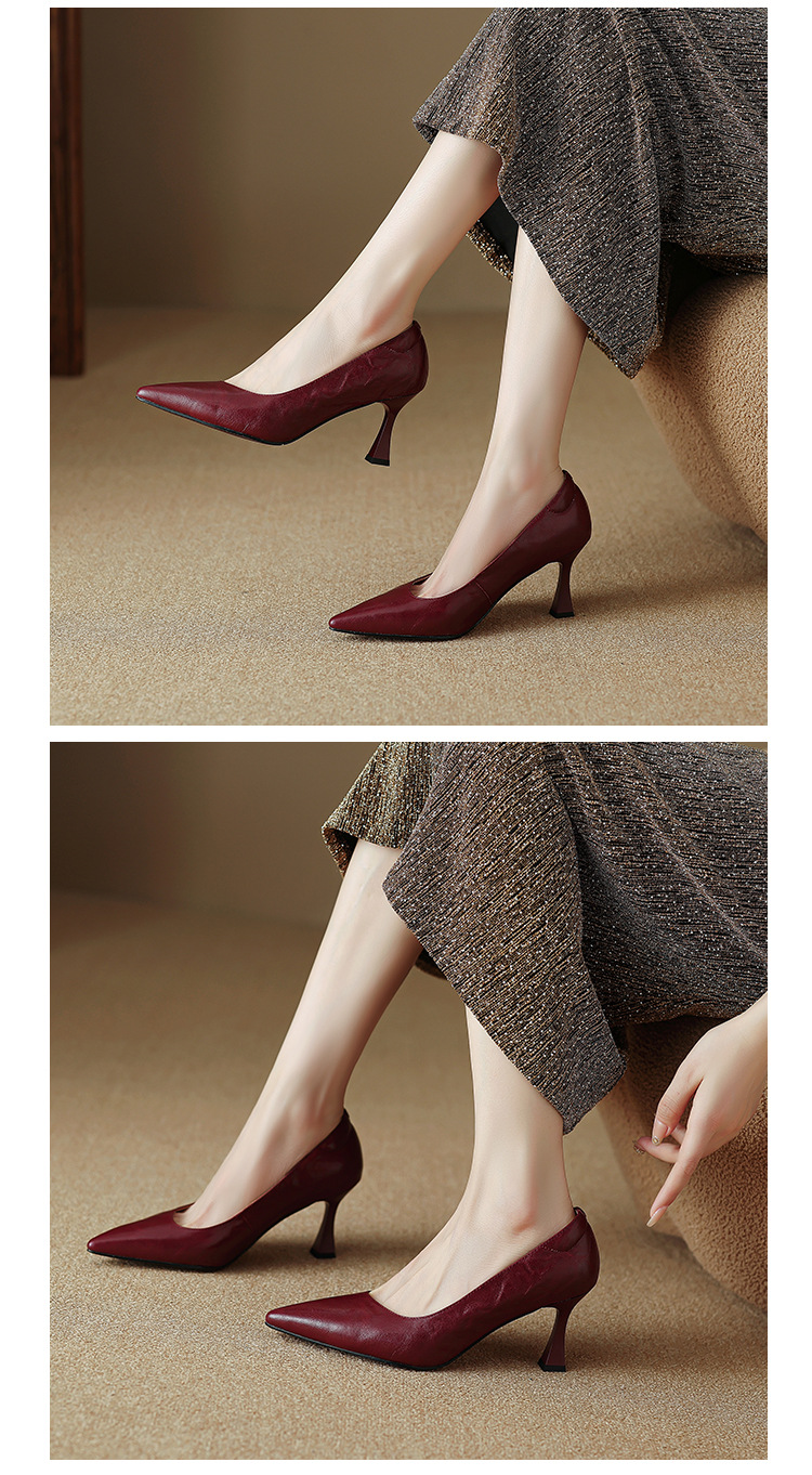 Giày cao gót mũi nhọn kiểu Pháp size 33-41, giày nữ xuân thu mới, giày cao gót đơn giản đi làm — Màu nâu chi tiết 15