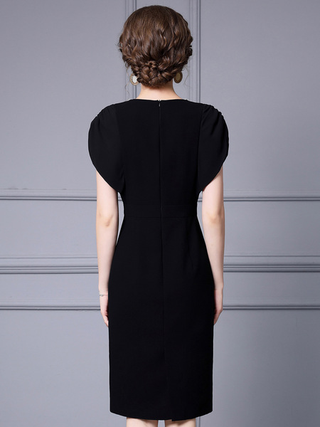 Zhili High end Noble Women Popular Quality Wrapped Hip Skirt Collar Handmade Beaded Black Show Body Dress 2024 Summer Ed