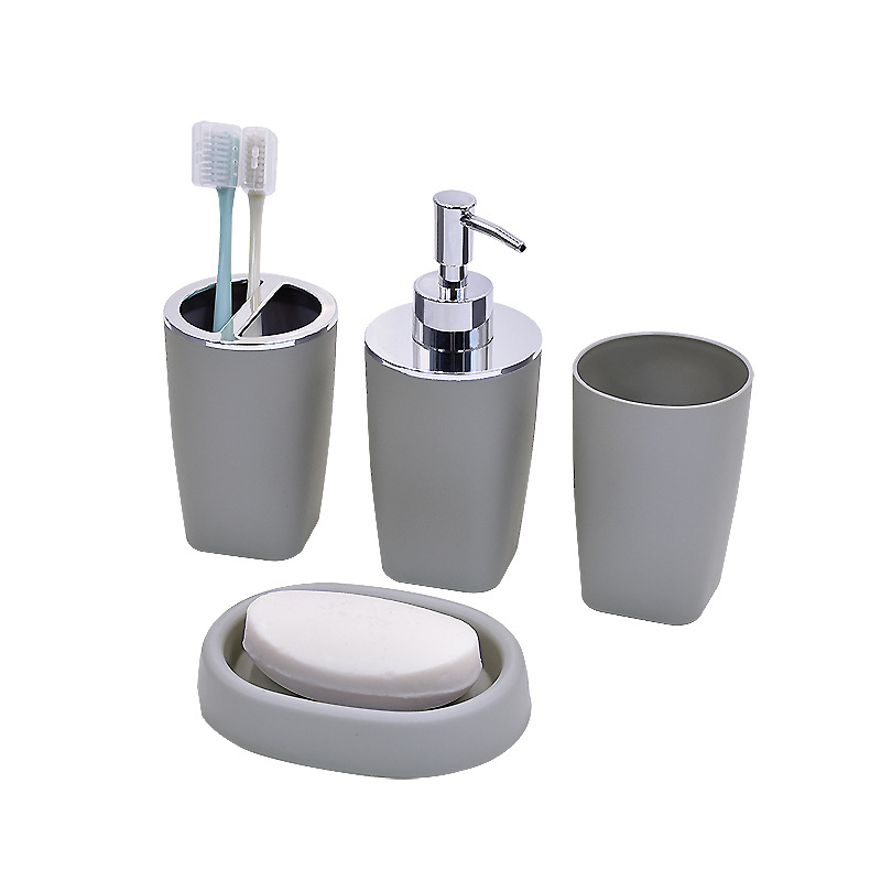 Juego de lavado de baño de plástico, kit de combinación de baño de baño, taza de dientes de baño, bandeja de dientes, juego de cepillo de baño