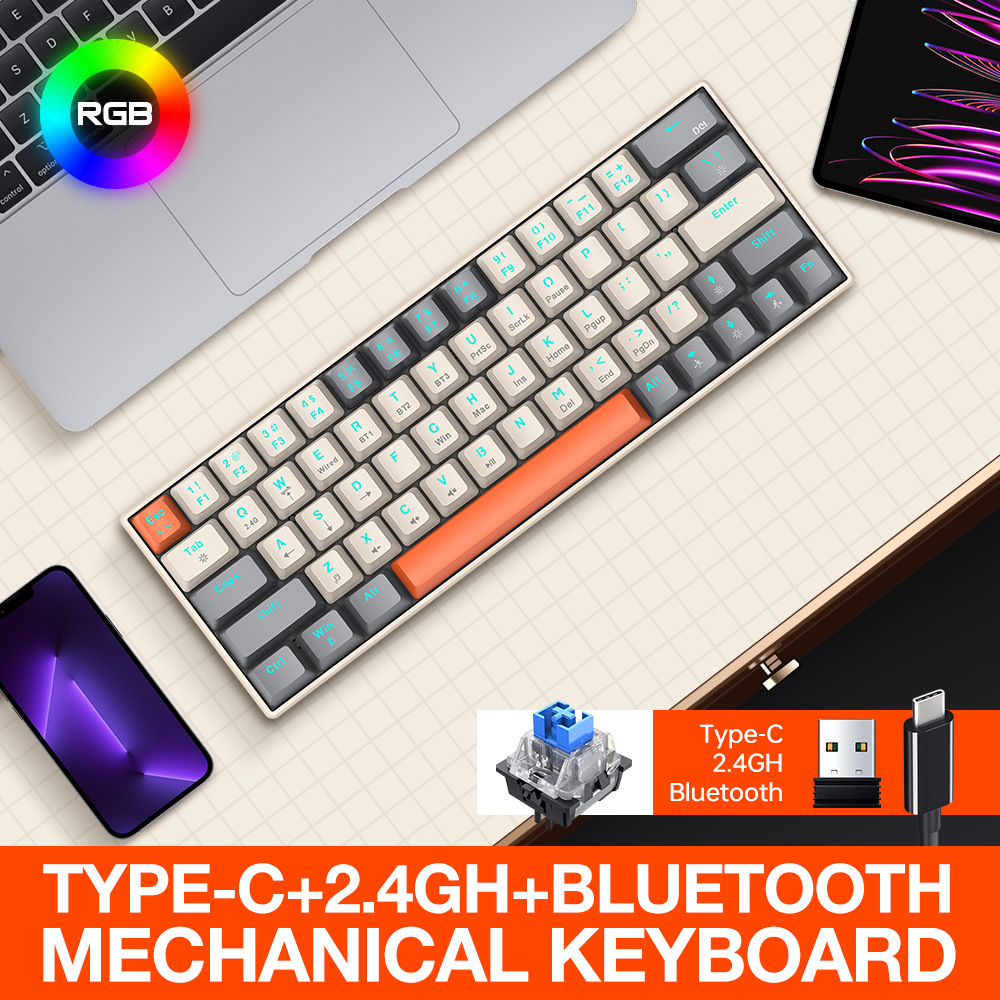 Nuevo Teclado mecánico transfronterizo de tres modelos inalámbrico Bluetooth computadora e-sports juego personalizado teclado fábrica en stock