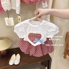 子供服の女の子の夏服セット2025新型韓国版ネット赤服子供夏の女の子の半袖2点セット