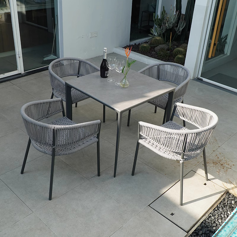 Mesas y sillas al aire libre, tienda de té con leche al aire libre, salón de café, ocio, impermeable, protector solar, jardín, balcón, combinación de ratán