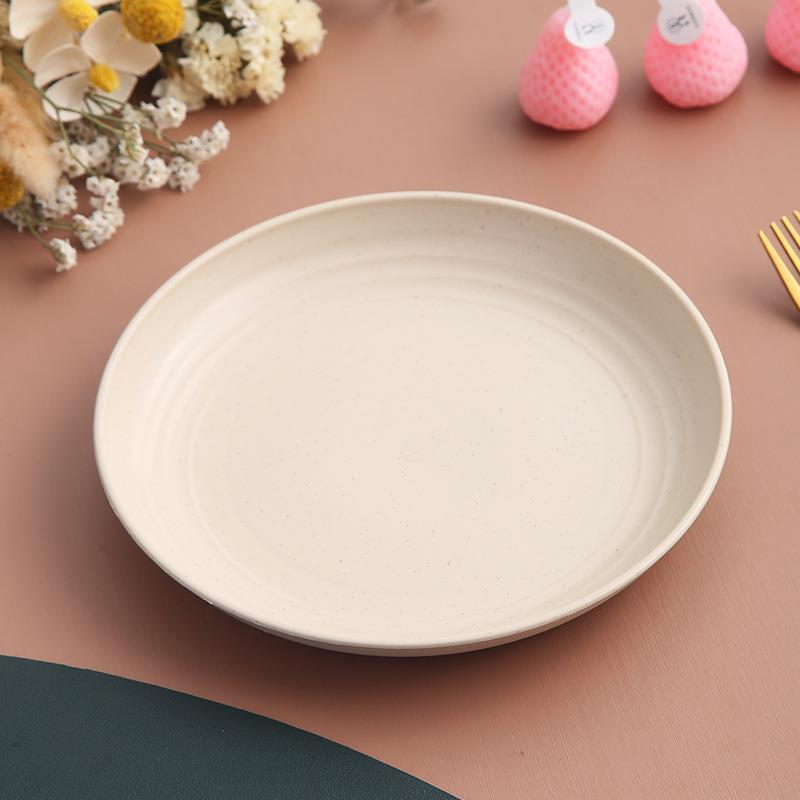小麦わらプレート 家庭用食器 高級感プラスチックフルーツプレート 大型丸皿 サラダ・デザート・スナックプレート|undefined