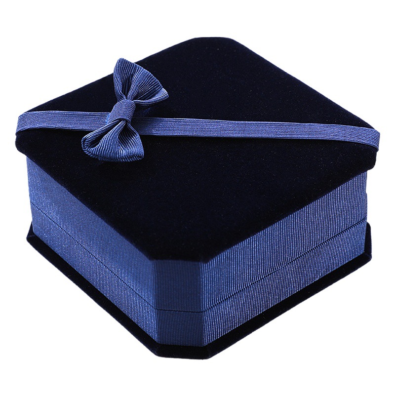 Clásico octogonal franela arco caja de joyas anillo de gamuza colgante collar caja de joyería caja de embalaje al por mayor