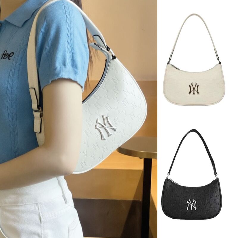 New Mlb Underarm Bag Retro Embossed Metal Leather Shoulder Bag Handbag Simple Fashion Casual Versatile Women's Bag