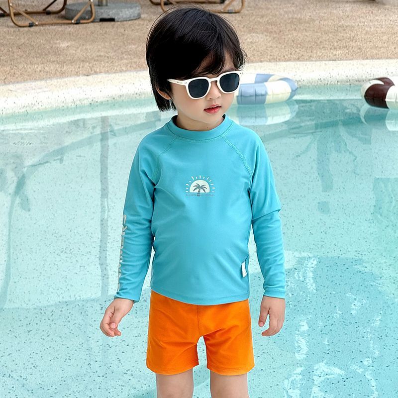 Boys' Swimsuit Sun Protection Quick-Drying Children's Swimsuit Long-Sleeved Breathable Dopamine Summer Baby Boy Swimsuit