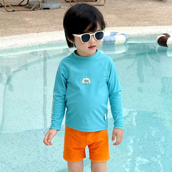 Boys' Swimsuit Sun Protection Quick-Drying Children's Swimsuit Long-Sleeved Breathable Dopamine Summer Baby Boy Swimsuit