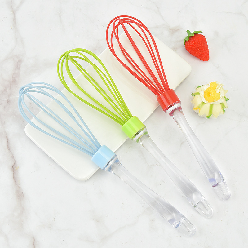 Batidor manual de color, mango de silicona transparente creativo, batidor de crema batida de harina, batidor de espuma