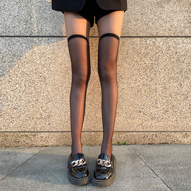 Ultra-thin JK Black Silk Over-the-Knee Socks Summer Sexy Spice Girls Long Thigh Socks Silk Stockings Black Transparent Medium Socks