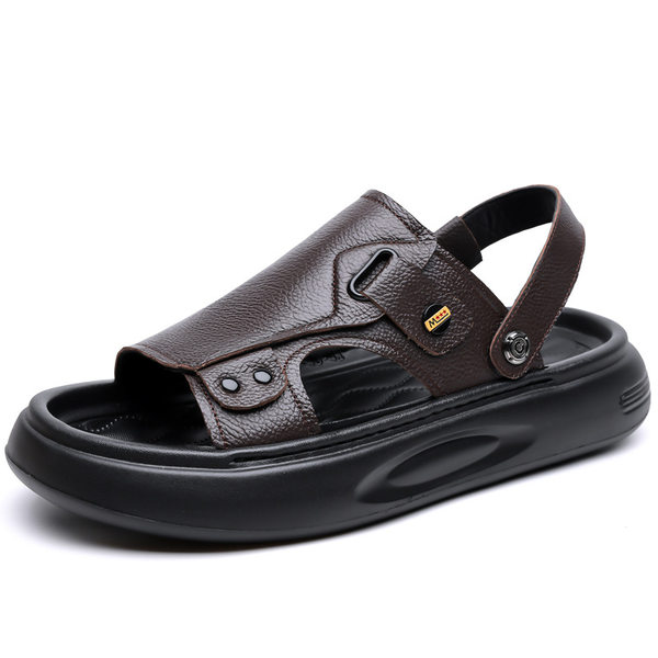 Dép sandal nam da bò lớp đầu đế dày xốp, quai hở ngón kiểu lười thoáng khí — G2S562 màu nâu, G2S562 màu đen