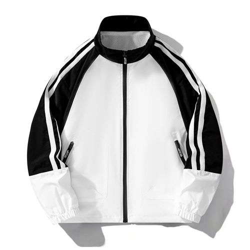 Men's Spring and Autumn Jacket, Sporty Casual Youth Embroidered Zip-Up Jacket with Fleece Lining