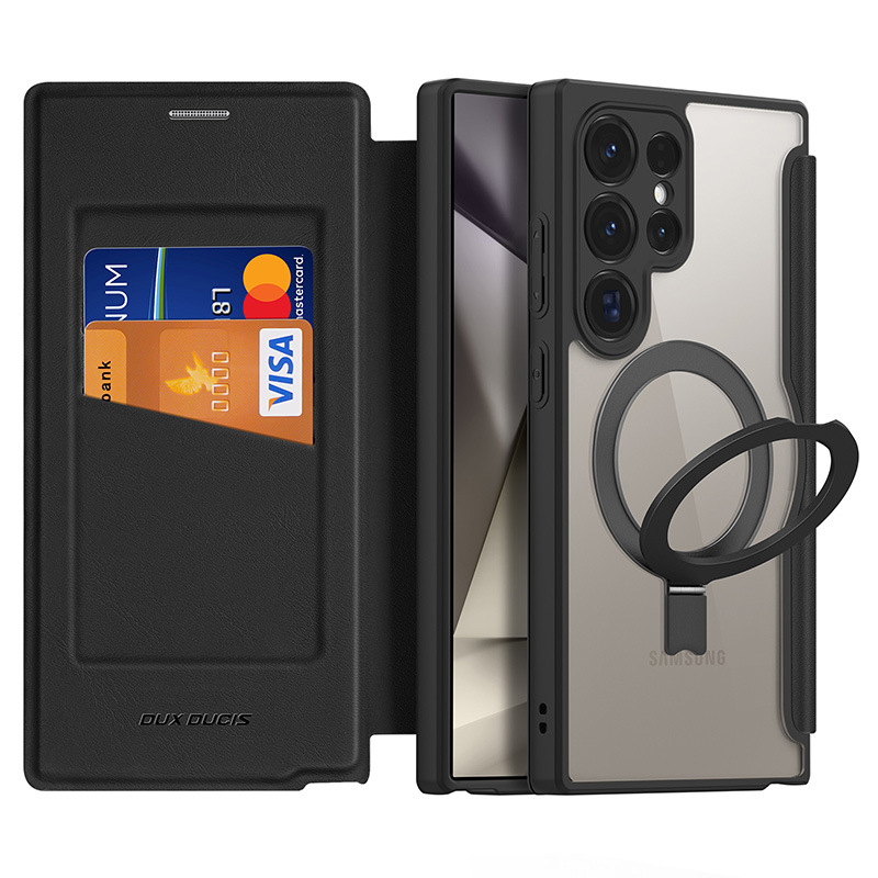 Adecuado para Samsung S24Ultra soporte teléfono móvil Shell modelo privado S24Plus cubierta protectora de succión magnética cubierta cuero transparente al por mayor