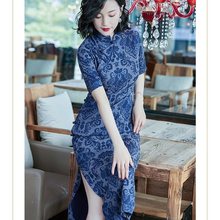 老上海日常改良版旗袍长款新款夏季走秀复古连衣裙妈妈装旗袍裙子