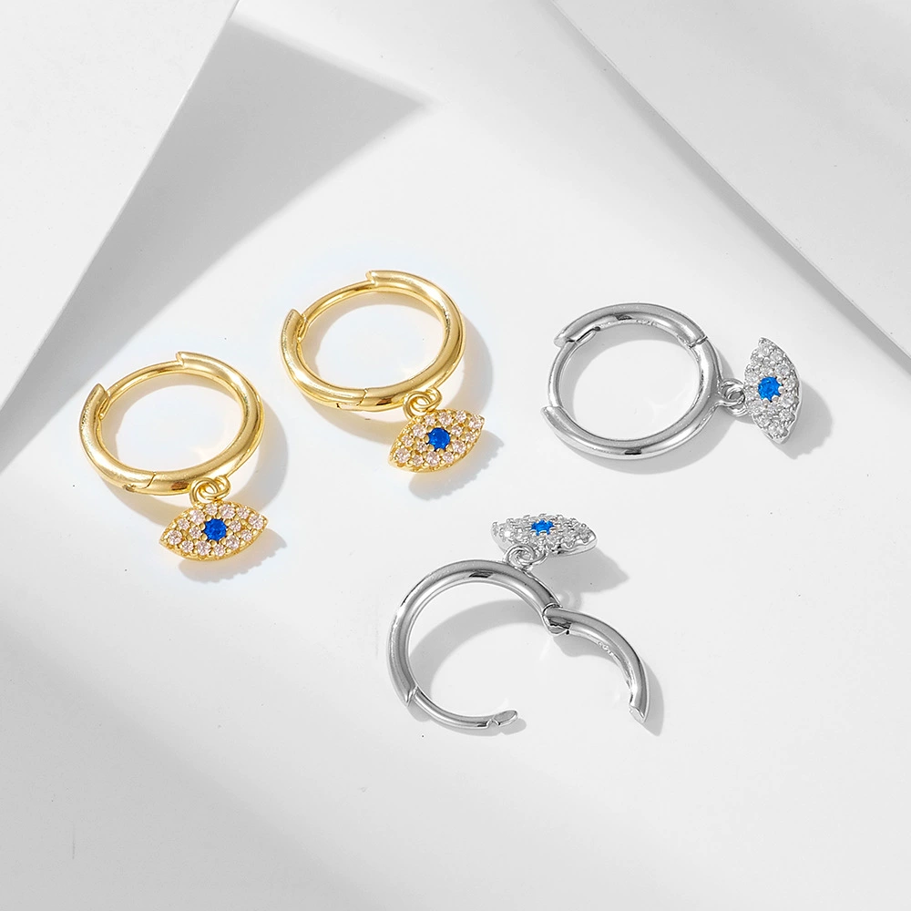 Retro blue diamond, earrings, zirconium, silver 925 sample, European style, simple and elegant design, high-quality style