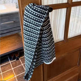 蘑糯糯条纹围巾女 小香风加厚学生双面搭配保暖氛围感毛线围脖冬