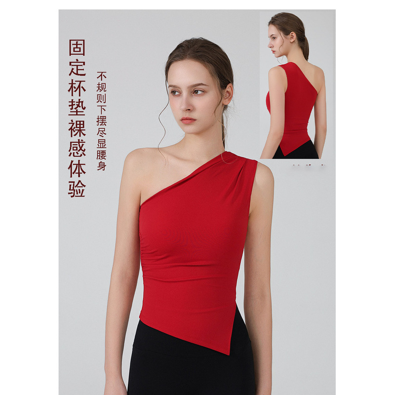 Sexy One-Shoulder Top with Beautiful Back Design, Can Be Worn Outside, with Chest Pads, Gym Wear for Women, Stunning One-Shoulder Sports Tank Top, Yoga Wear Sexy One-Shoulder Top with Beautiful Back Design, Can Be Worn Outside, with Chest Pads, Gym Wear for Women, Stunning One-Shoulder Sports Tank Top, Yoga Wear