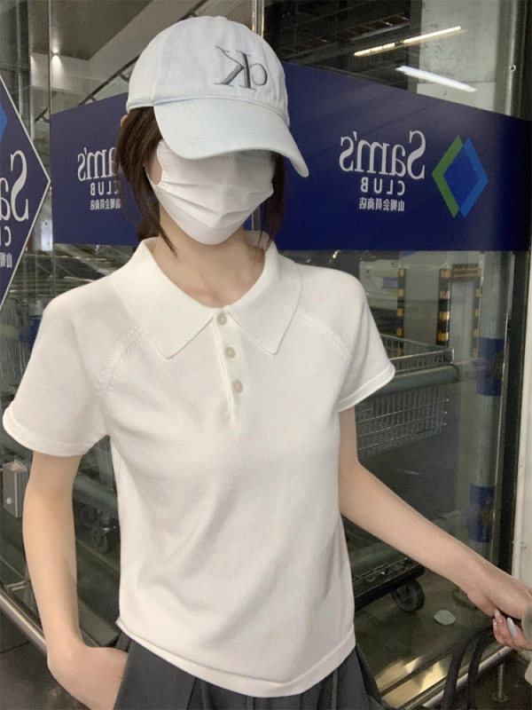 2025新款超好看polo领白色短袖t恤女打底衫内搭小衫上衣|undefined
