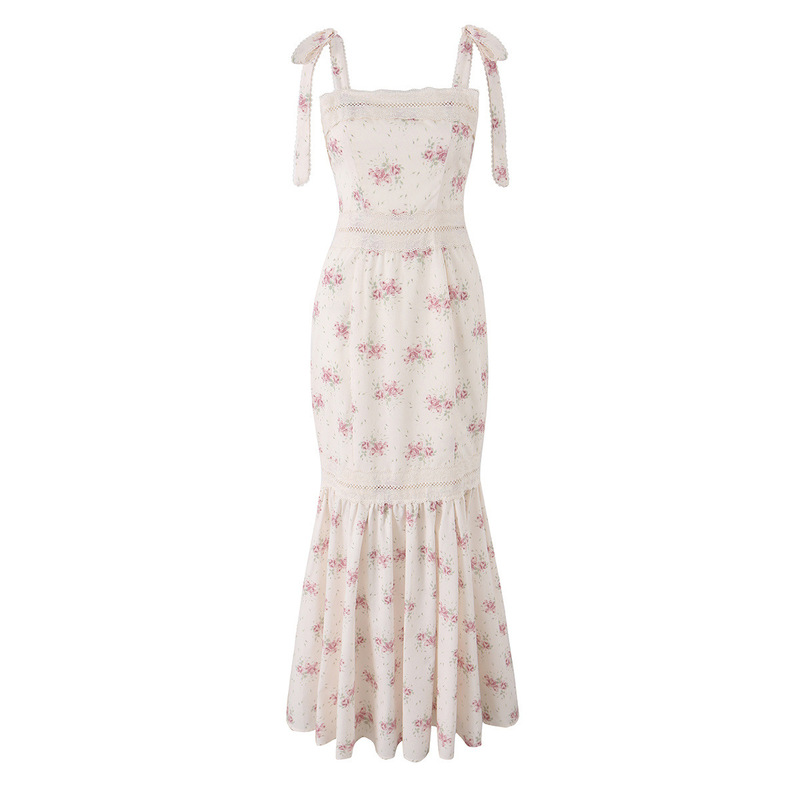 Za Foreign Trade Wholesale European and American Style Women's Clothing Fashionable Sweet French Pastoral Style Extra Long Mermaid Dress Strap Dress