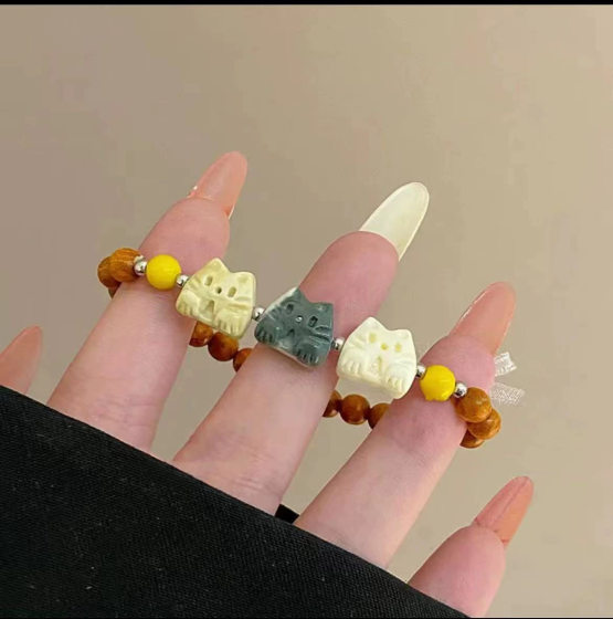 Cute Cat and Mouse Beaded Bracelet for Women, Niche Design, New Chinese Zen Gift, Simple National Trend, High-End Jewelry