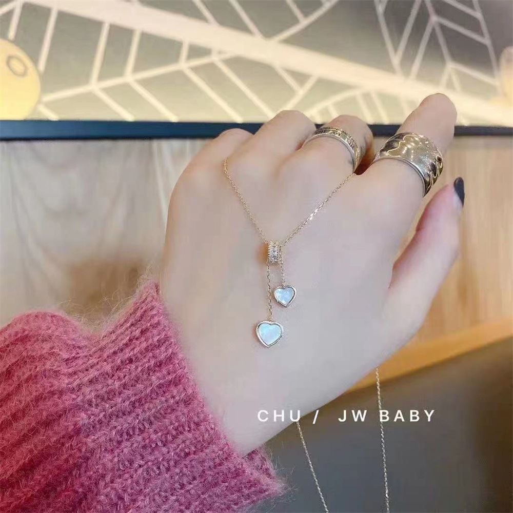 Sweet Heart Shape Titanium Steel Inlay Rhinestones Shell Pendant Necklace 1 Piece