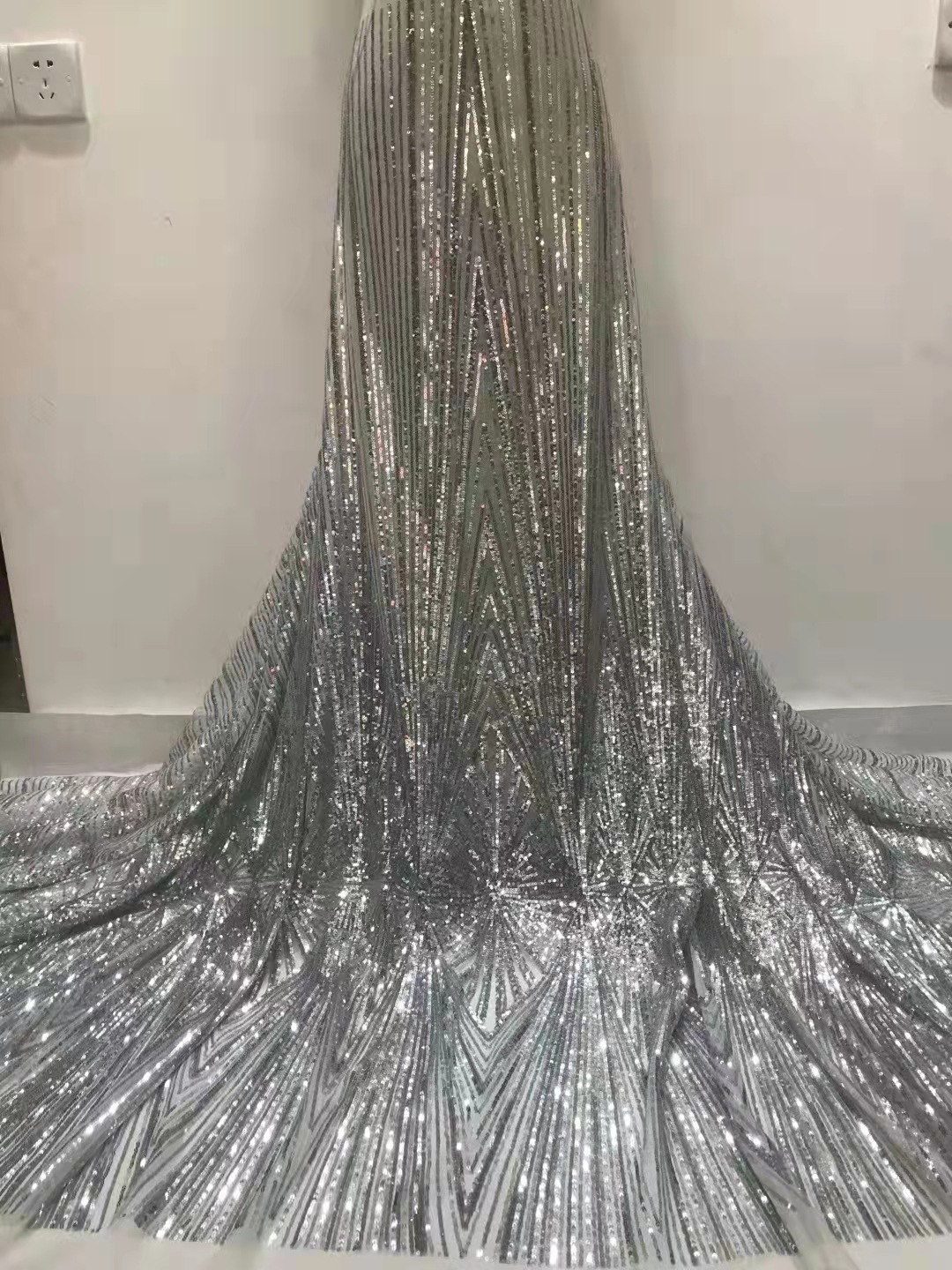 Amazon e-commerce en stock lentejuelas tela vestido de novia fiesta África encaje tela JX1851