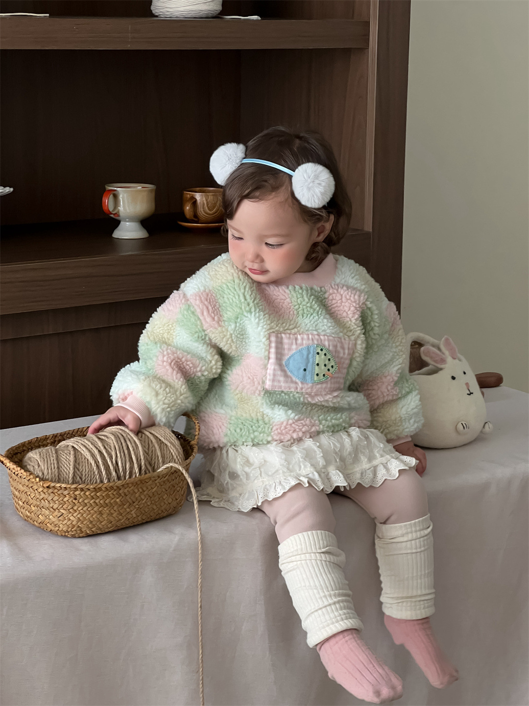 Suéter de lana de encaje para niñas engrosado set de ropa infantil coreana ropa de bebé otoño-invierno ropa 2025 nueva ropa infantil