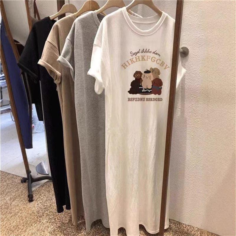 Cross-border Summer Mid-length Over-the-knee Korean Style dress Women's T-shirt Skirt Loose plus size Pregnant Women's Lazy Body Dress